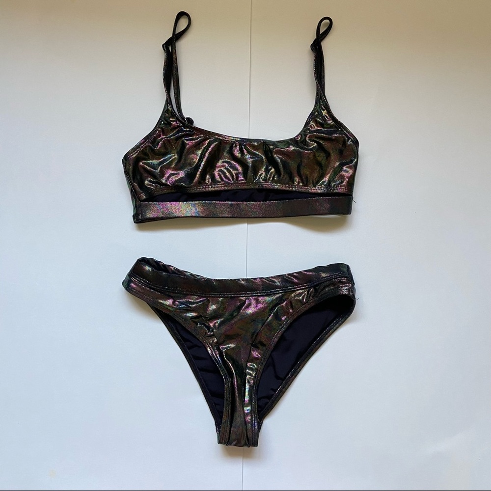 iHeartRaves Chrome Two Piece Swimsuit Bikini Size Sz S Small